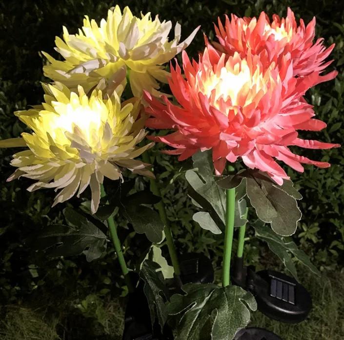 Spring artificial chrysanthemum solar garden stake lights