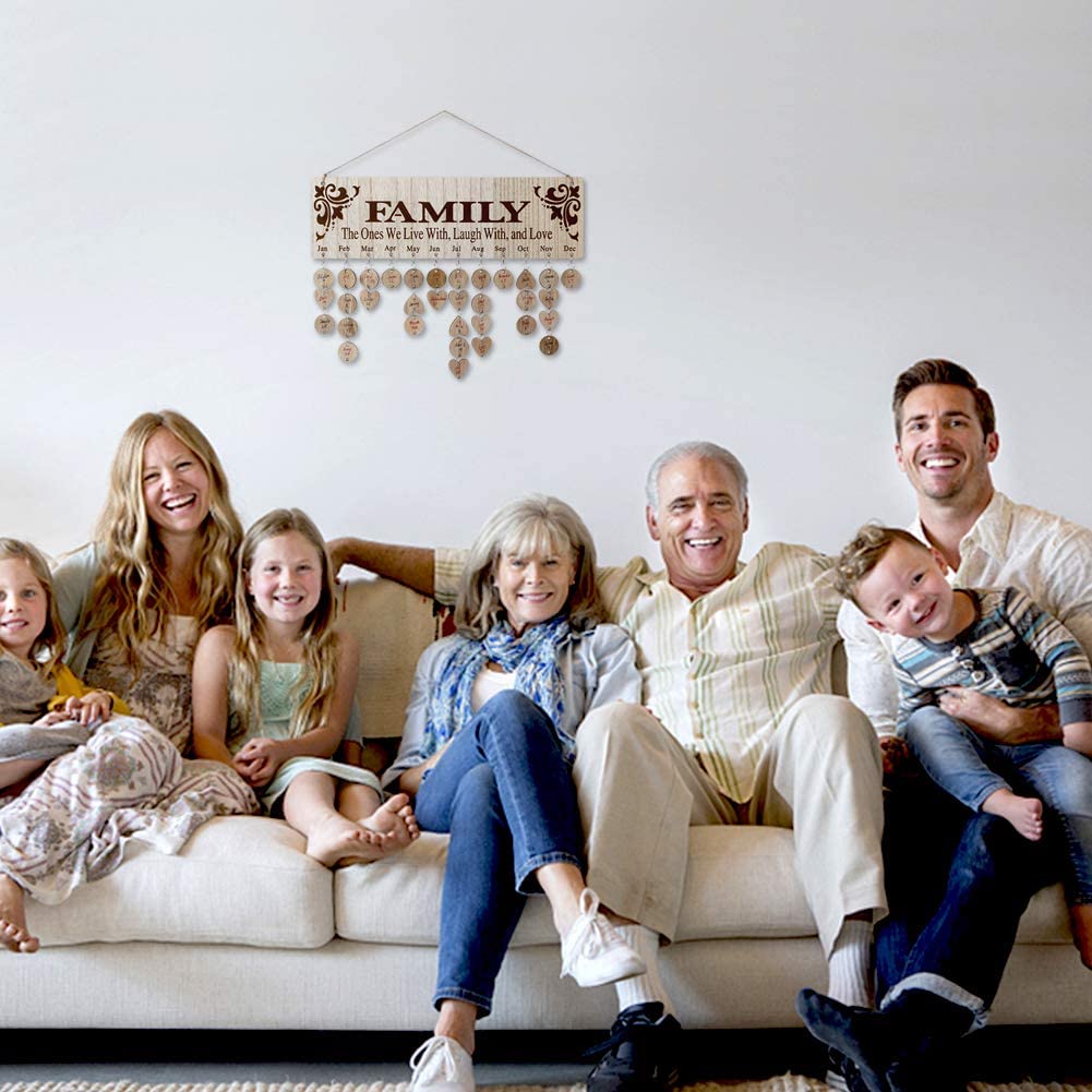 Gifts for Moms Dads - Wooden Family Birthday Reminder Calendar Board