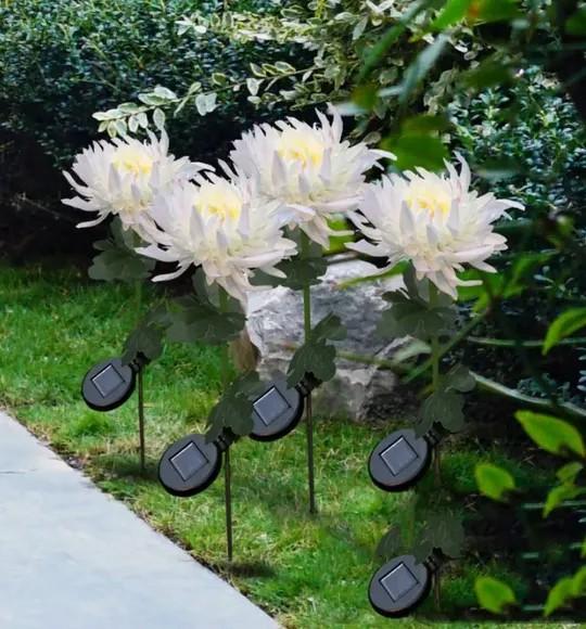 Spring artificial chrysanthemum solar garden stake lights